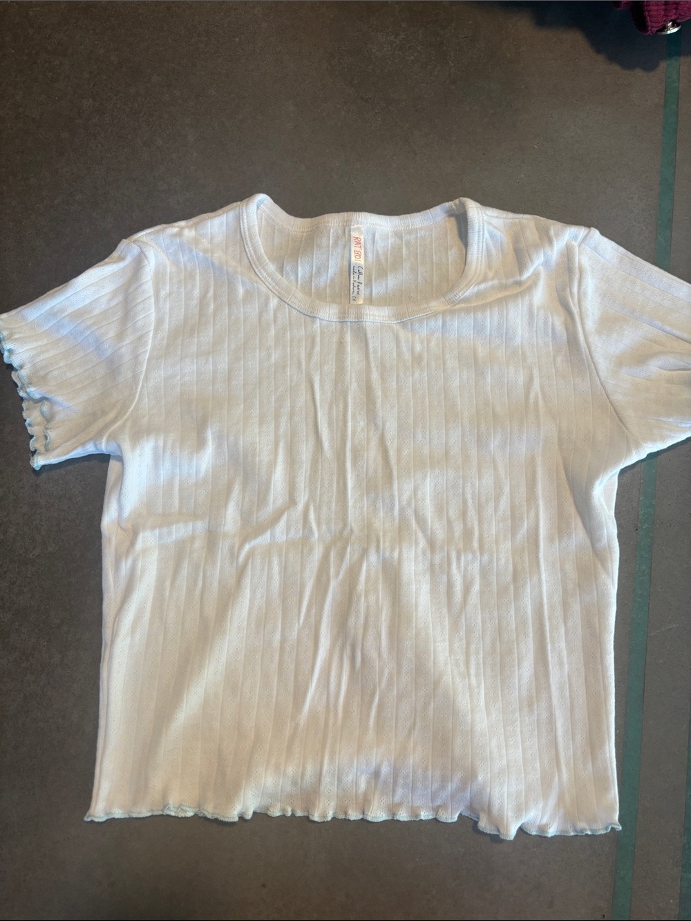 White Ribbed Lettuce-Edge Crop Top - Women's